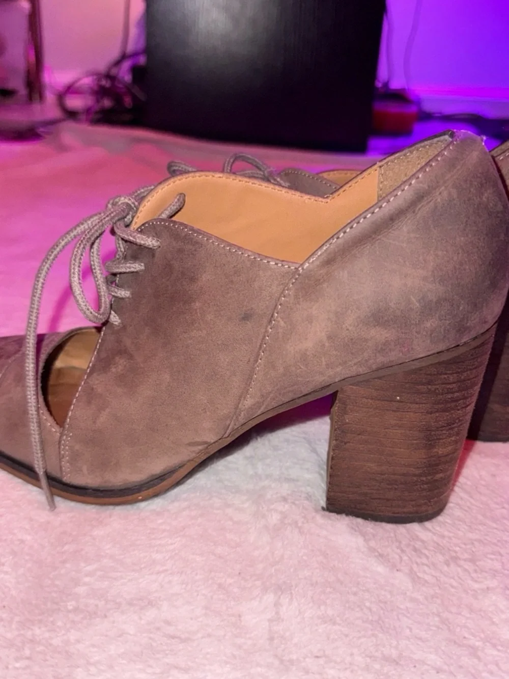 Aldo Women's Taupe Suede Block Heel Lace-Up Pumps